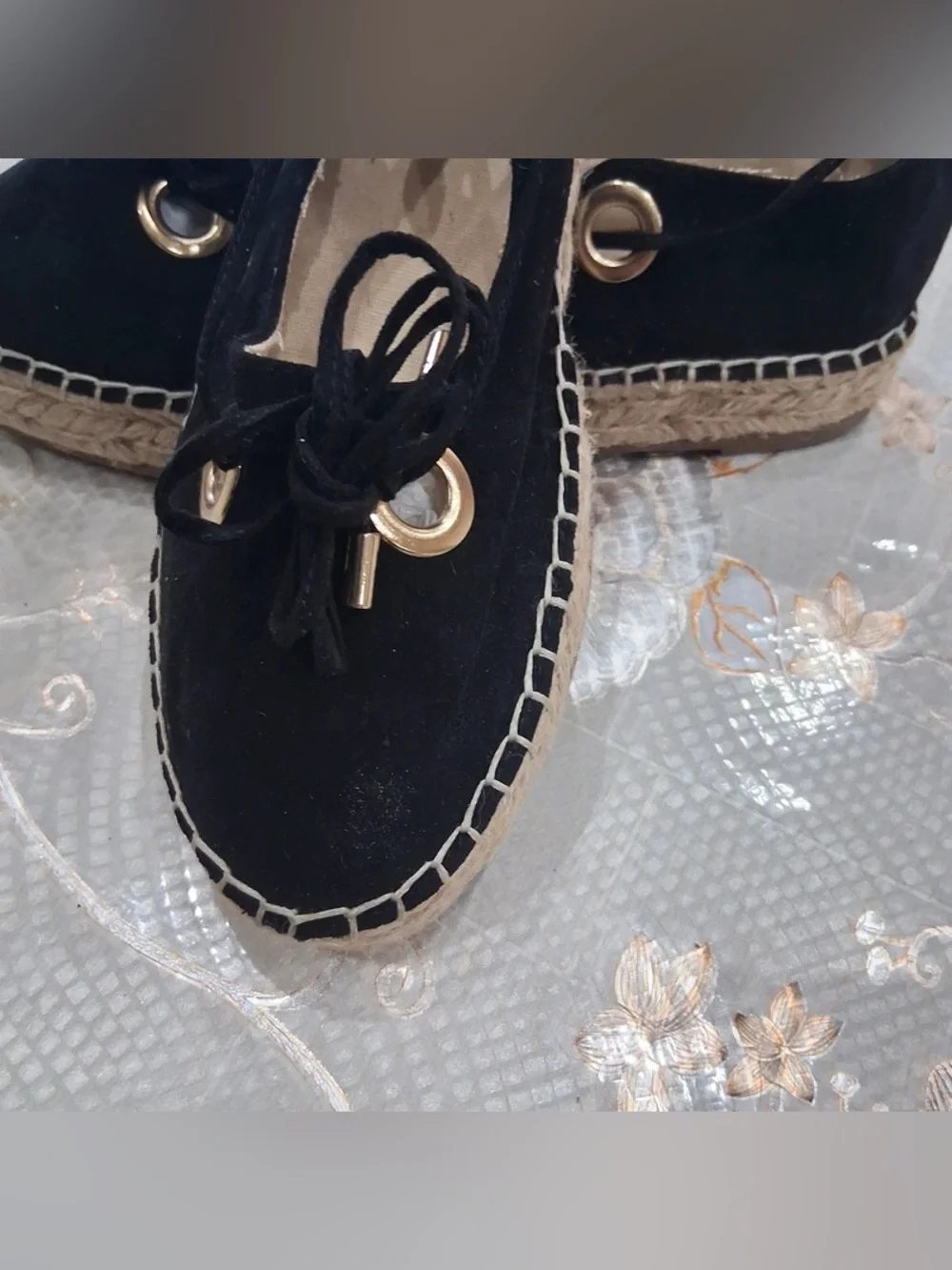 Black Espadrille Lace-Up Flats